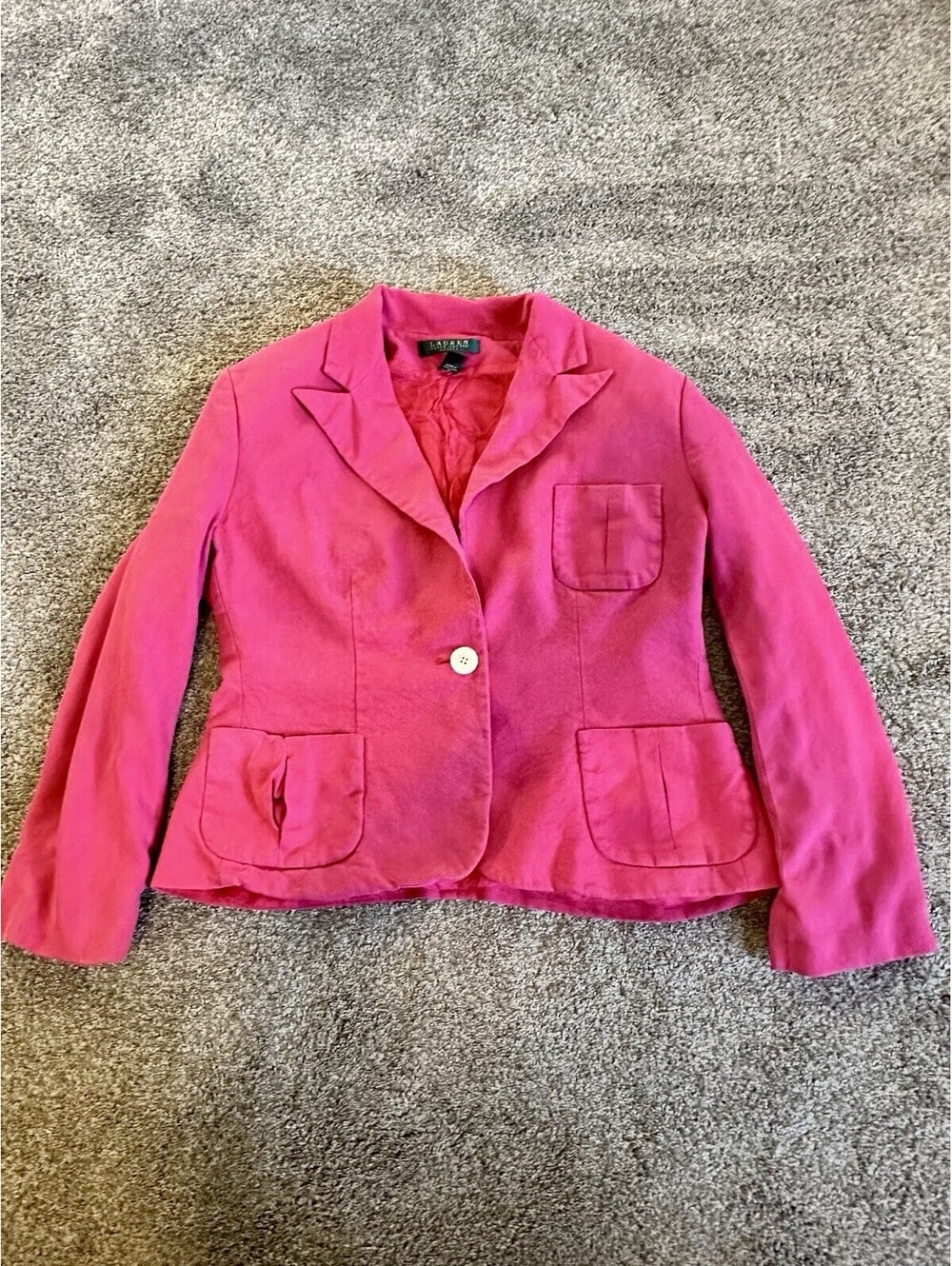 Lauren Ralph Lauren 100% Silk Single Button Blazer Jacket Hot Pink Women Sz 12P
